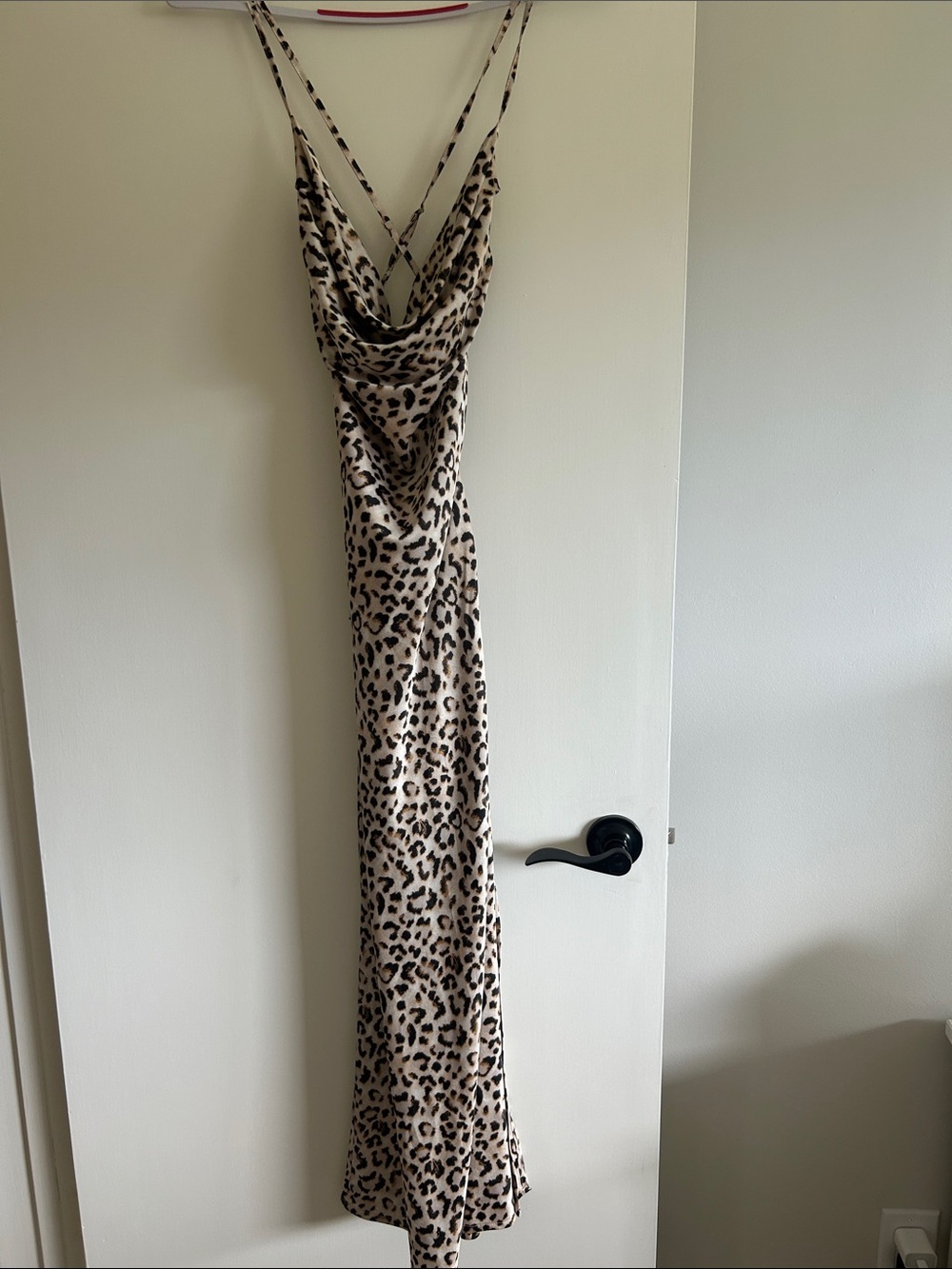 Leopard Print Strapless Satin Slip Dress in Beige and Black